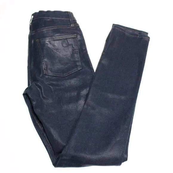 Simkhai NWT Coated High Rise Skinny Jeans Size 27 US In Blue Cotton Blend Denim